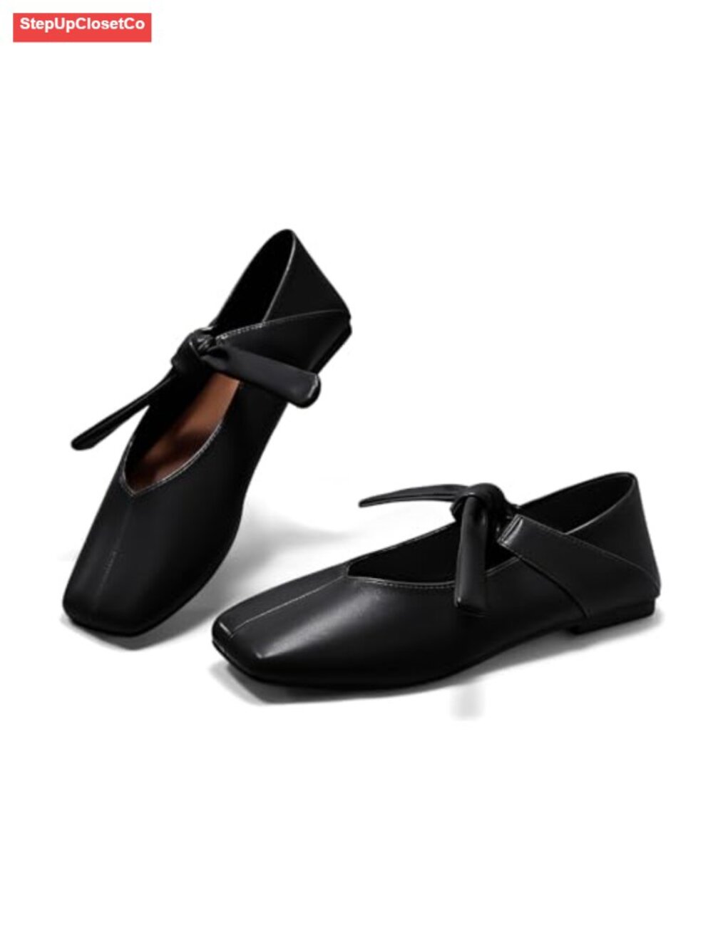 Faux Leather Square Toe Mary Jane Bow Ballet Flats Dressy Slip On Comfortable
